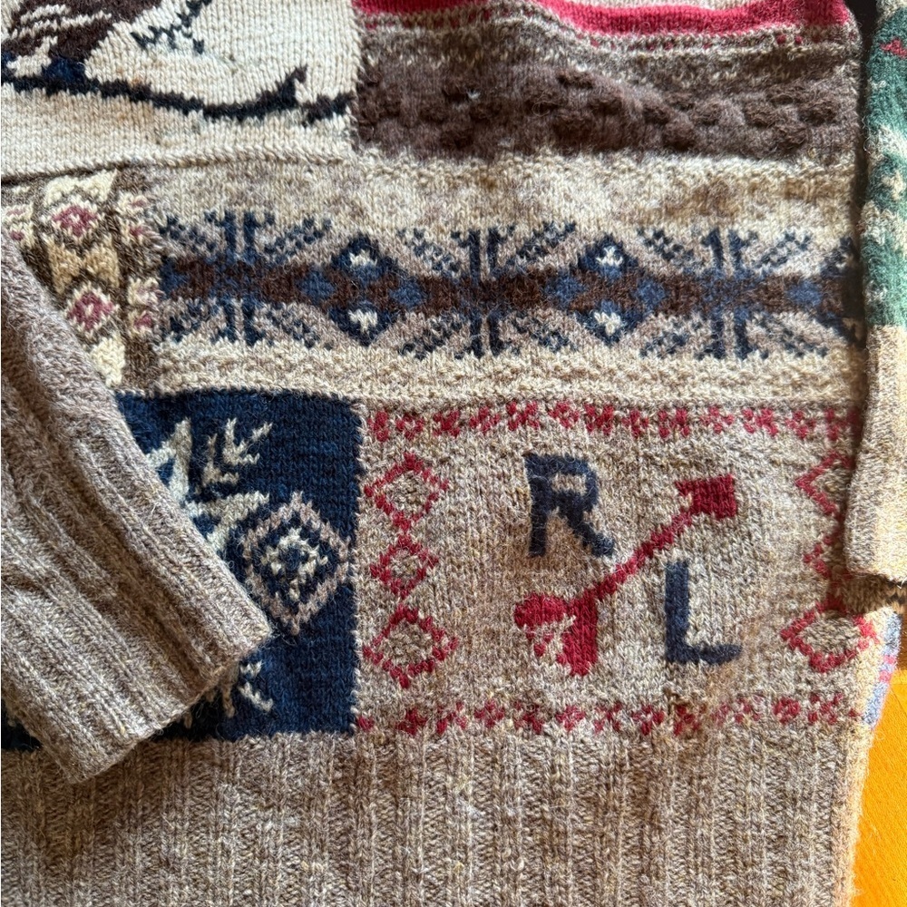 Vintage Ralph Lauren 90s Patchwork Ski Crewneck Sweater - Picture 7 of 13